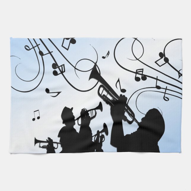 Trumpet Section Blue Music Kitchen Towel (Horizontal)