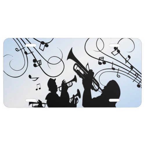 Trumpet Section Blue Music License Plate