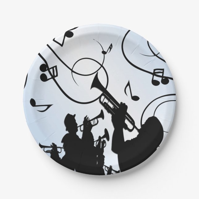 Trumpet Section Blue Music Paper Plates (Front)
