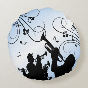 Trumpet Section Blue Music Round Pillow