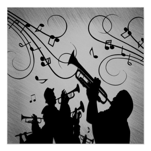 Trumpet Section Gray Music Design Poster