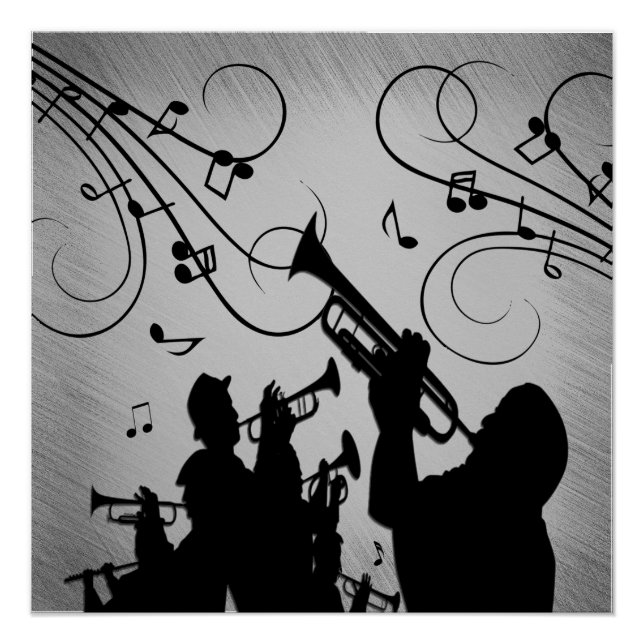 Trumpet Section Gray Music Design Poster (Front)