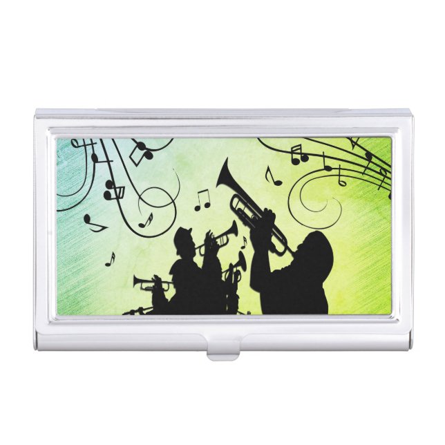 Trumpet Section Green Music Business Card Case (Front)