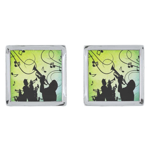 Trumpet Section Green Music Cufflinks (Front)