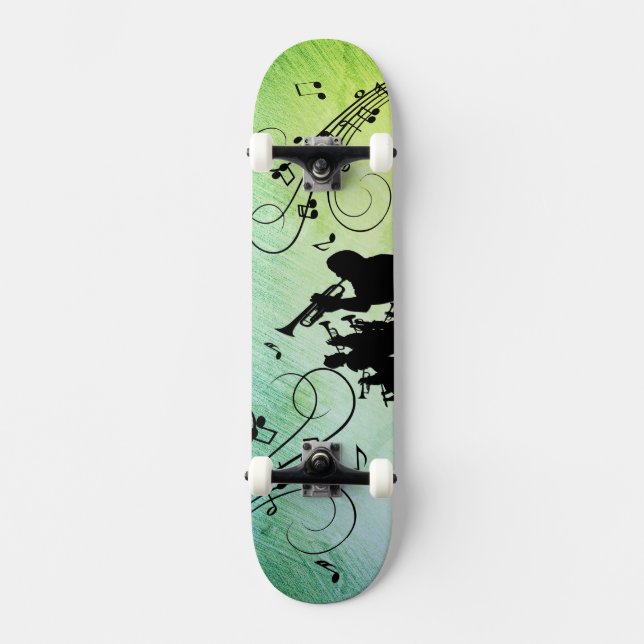 Trumpet Section Green Music Skateboard (Front)