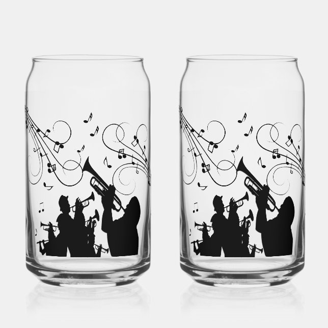 Trumpet Section Jazz Music Can Glass (Front)