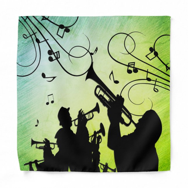 Trumpet Section Jazz Music Green Bandana (Front)