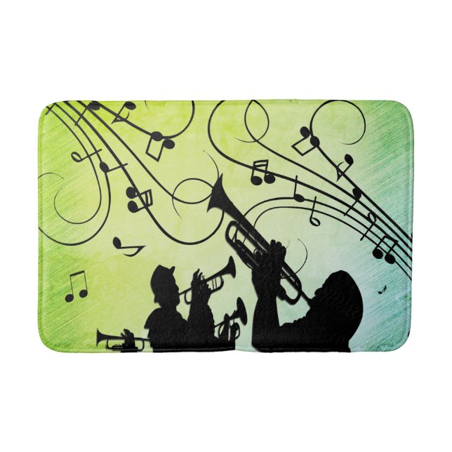 Trumpet Section Jazz Music Green Bath Mat (Front)