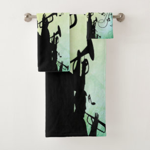 Trumpet Section Jazz Music Green Bath Towel Set
