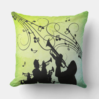Trumpet Section Jazz Music Green Outdoor Pillow