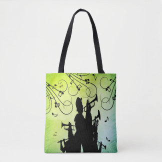 Trumpet Section Jazz Music Green Rush  Tote Bag