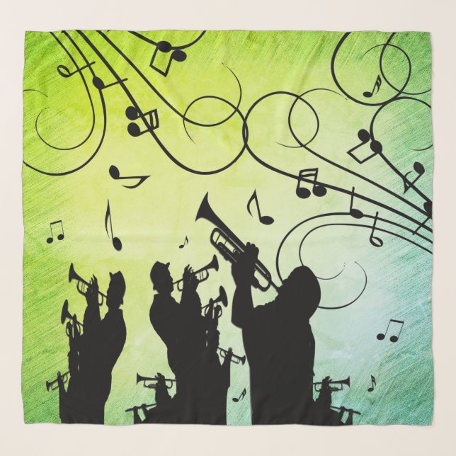 Trumpet Section Jazz Music Green Scarf (Front)
