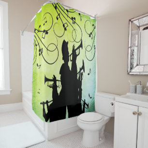 Trumpet Section Jazz Music Green Shower Curtain