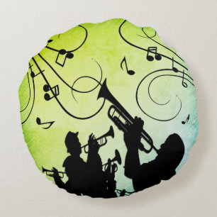 Trumpet Section Jazz Music Greens Round Pillow