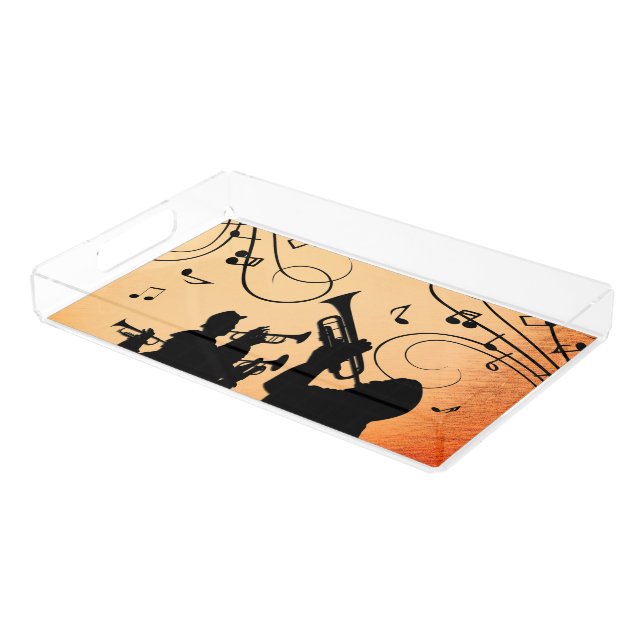 Trumpet Section Jazz Music Orange Rust Acrylic Tray (Angled)