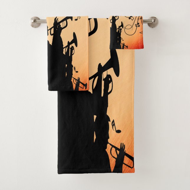 Trumpet Section Jazz Music Orange Rust Bath Towel Set (Insitu)