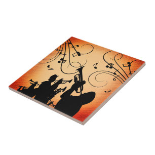 Trumpet Section Jazz Music Orange Rust Ceramic Tile