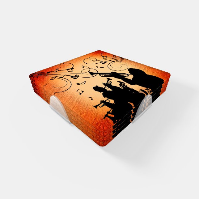 Trumpet Section Jazz Music Orange Rust Coaster Set (Set)