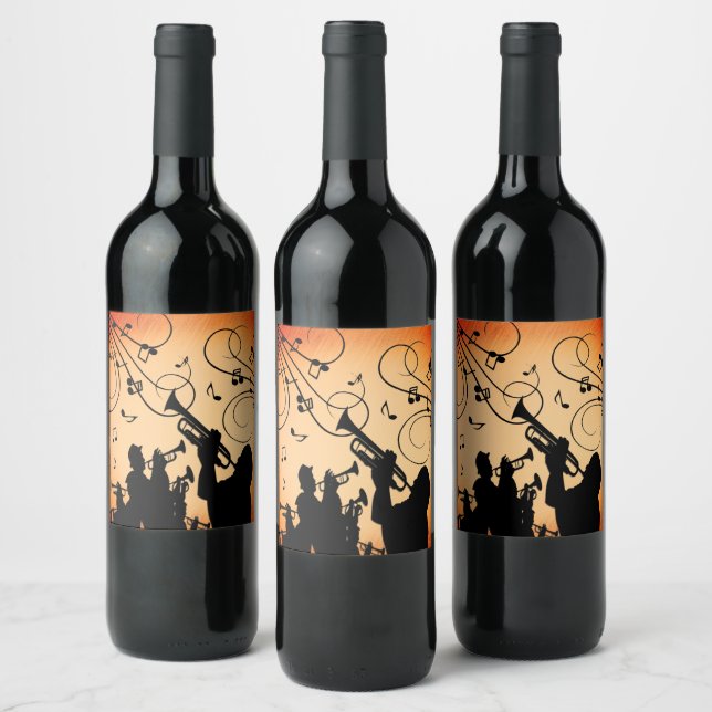 Trumpet Section Jazz Music Orange Rust Compact Mir Wine Label (Bottles)