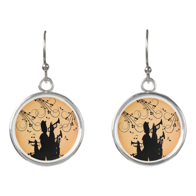 Trumpet Section Jazz Music Orange Rust Earrings (Front)