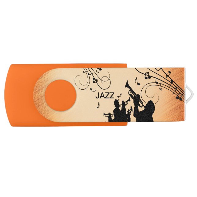 Trumpet Section Jazz Music Orange Rust Flash Drive (Front)