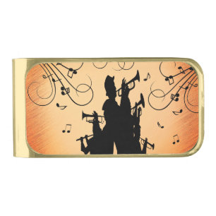 Trumpet Section Jazz Music Orange Rust Gold Finish Money Clip