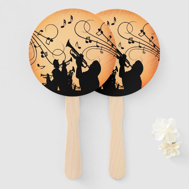 Trumpet Section Jazz Music Orange Rust Hand Fan (Front and Back)