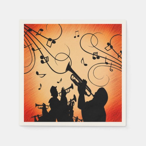 Trumpet Section Jazz Music Orange Rust Napkins