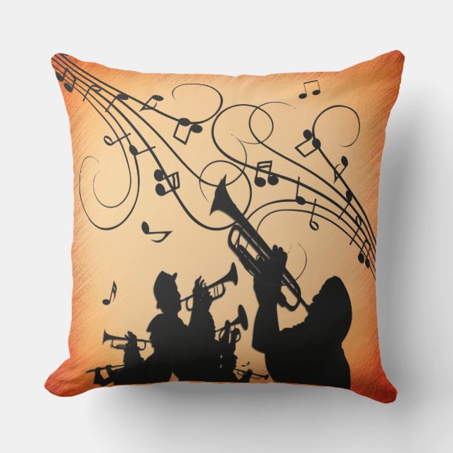 Trumpet Section Jazz Music Orange Rust Outdoor Pillow (Front)