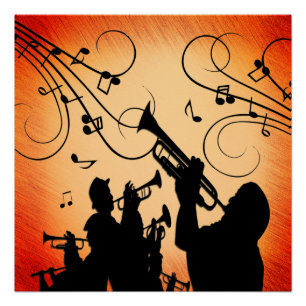Trumpet Section Jazz Music Orange Rust Poster