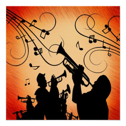 Trumpet Section Jazz Music Orange Rust Poster