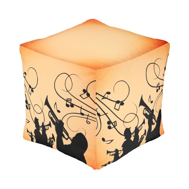 Trumpet Section Jazz Music Orange Rust Pouf (Angled Back)
