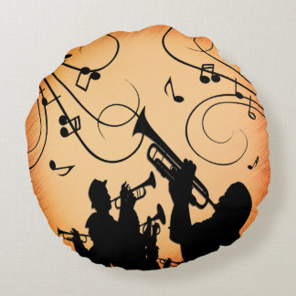 Trumpet Section Jazz Music Orange Rust Round Pillow