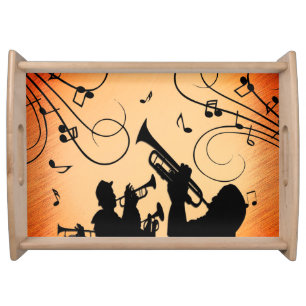Trumpet Section Jazz Music Orange Rust Serving Tray