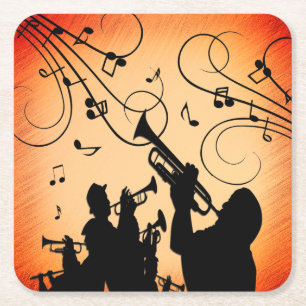 Trumpet Section Jazz Music Orange Rust Square Paper Coaster