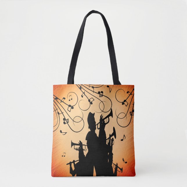Trumpet Section Jazz Music Orange Rust Tote Bag (Front)