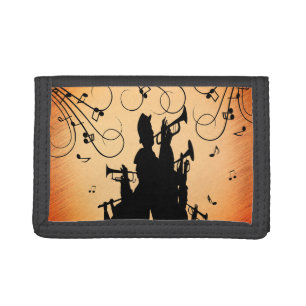 Trumpet Section Jazz Music Orange Rust Tri-fold Wallet