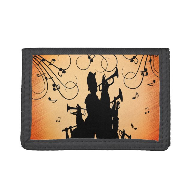 Trumpet Section Jazz Music Orange Rust Trifold Wallet (Front)