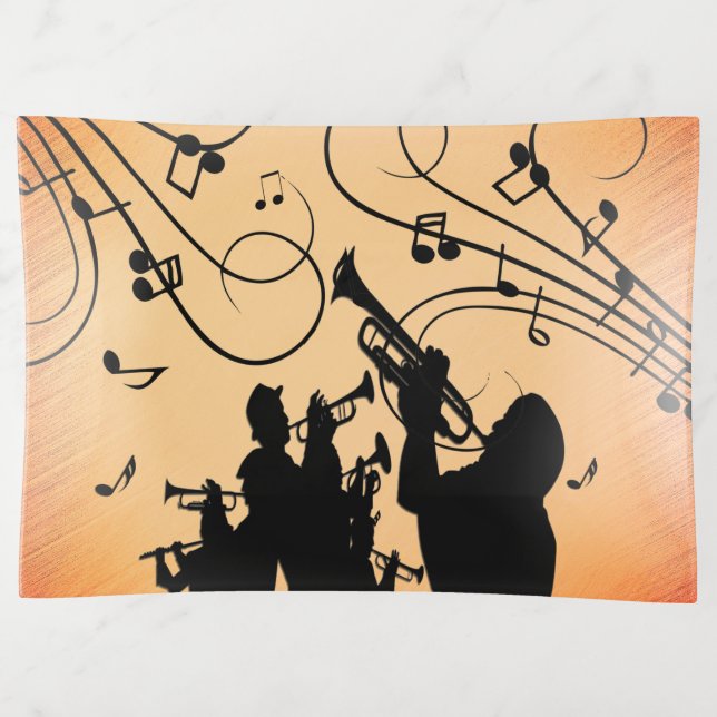 Trumpet Section Jazz Music Orange Rust Trinket Tray (Front)