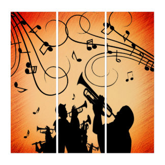 Trumpet Section Jazz Music Orange Rust Triptych