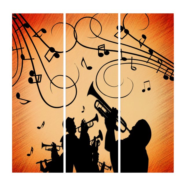 Trumpet Section Jazz Music Orange Rust Triptych (Front)
