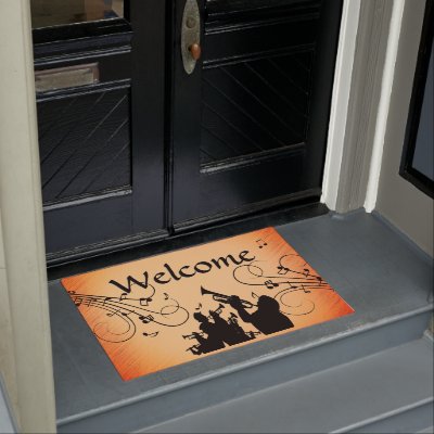 Trumpet Section Jazz Music Orange Rust Welcome Doormat
