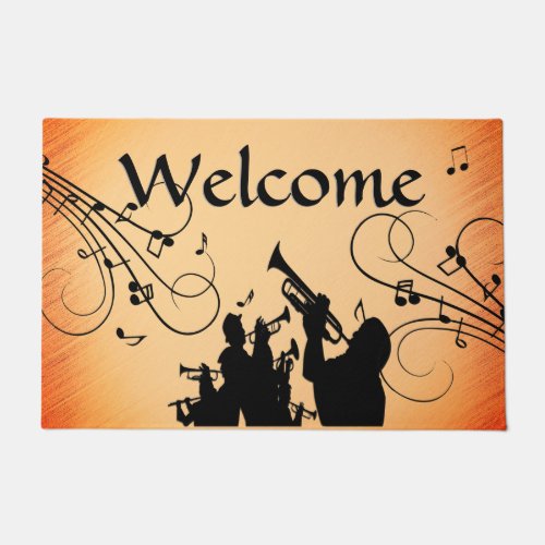 Trumpet Section Jazz Music Orange Rust Welcome Doormat