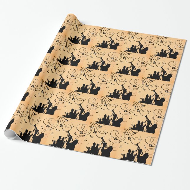 Trumpet Section Jazz Music Orange Rust Wrapping Paper (Unrolled)