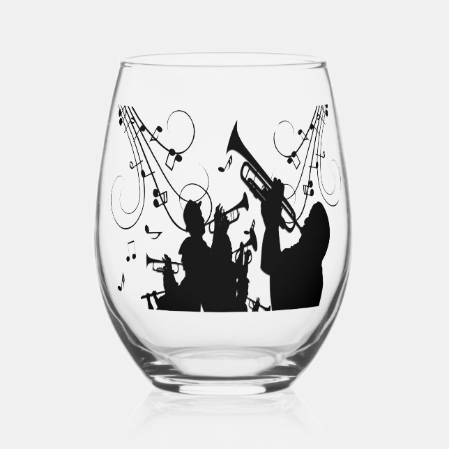 Trumpet Section Jazz Music Stemless Wine Glass (Front)