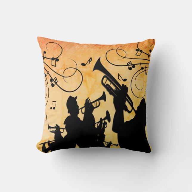 Trumpet Section Orange Rust Music Throw Pillow (Front)