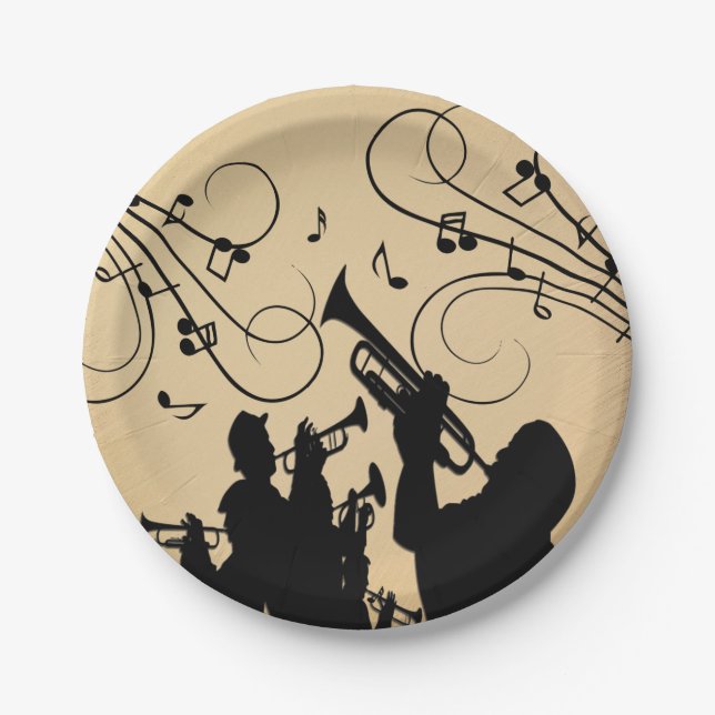 Trumpet Section Rustic Music Paper Plates (Front)