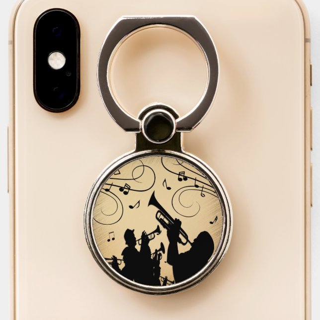 Trumpet Section Rustic Music Phone Ring Stand (Close Up)
