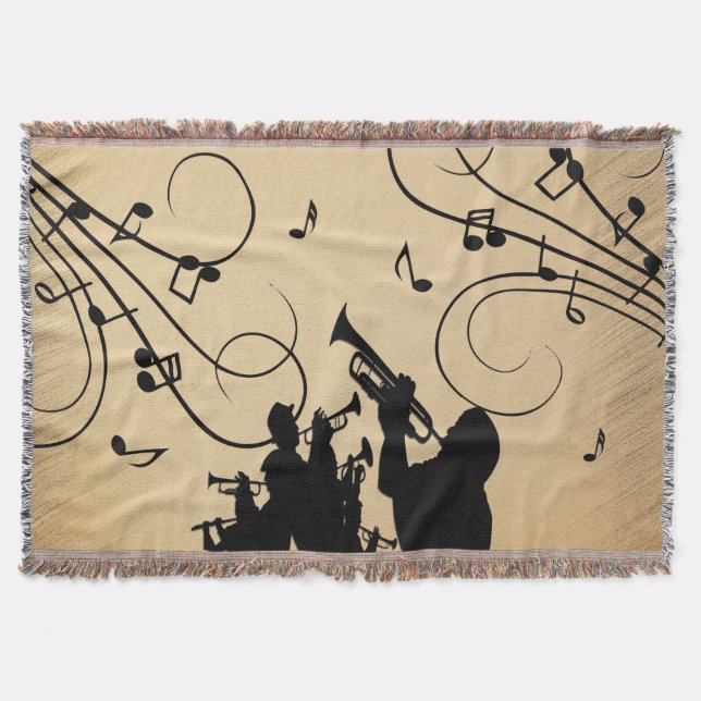 Trumpet Section Rustic Music Throw Blanket (Front)