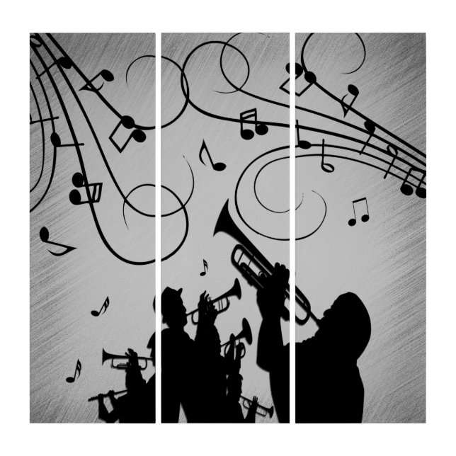Trumpet Section Silver Gray Music Design Triptych (Front)